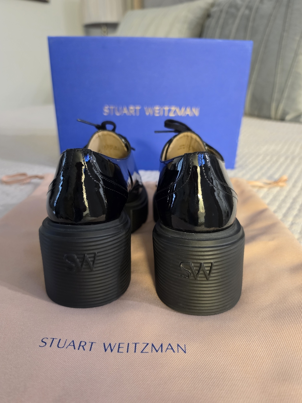 Stuart Weitzman Black Patent Leather Platform Loafers